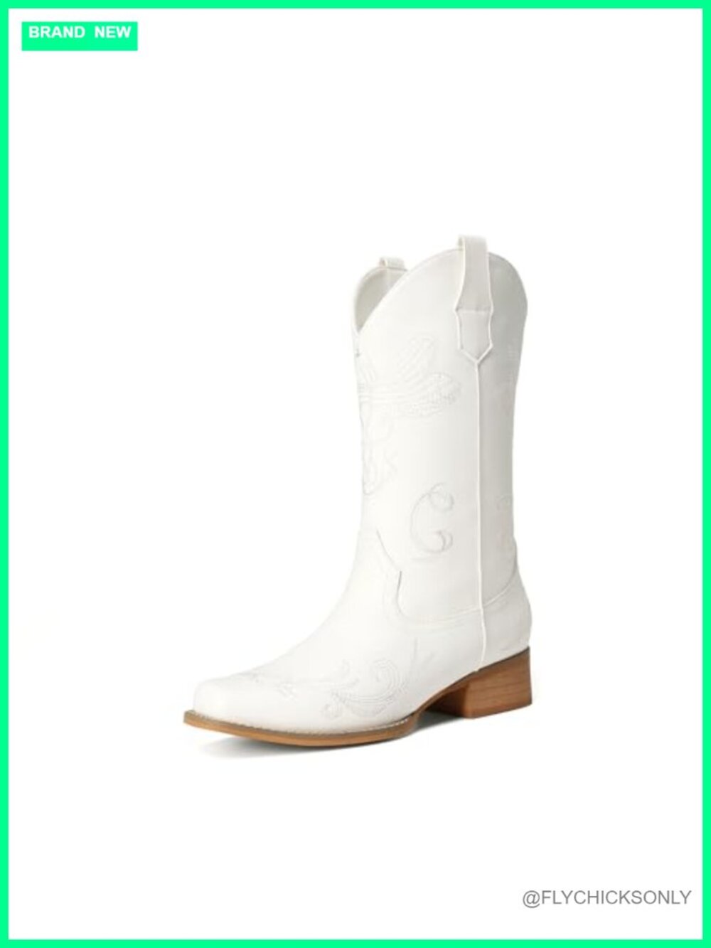 Mid Calf Cowboy Cowgirl Boots Square Toe Western Boots Low Chunky Heel Pull On